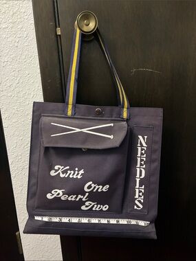 Vintage knit one pearl two tote bag